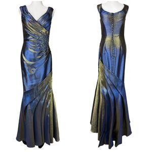 Alexander by Daymor NWT Pleated Embellished Mermaid Gown Size 6 Iridescent Blue